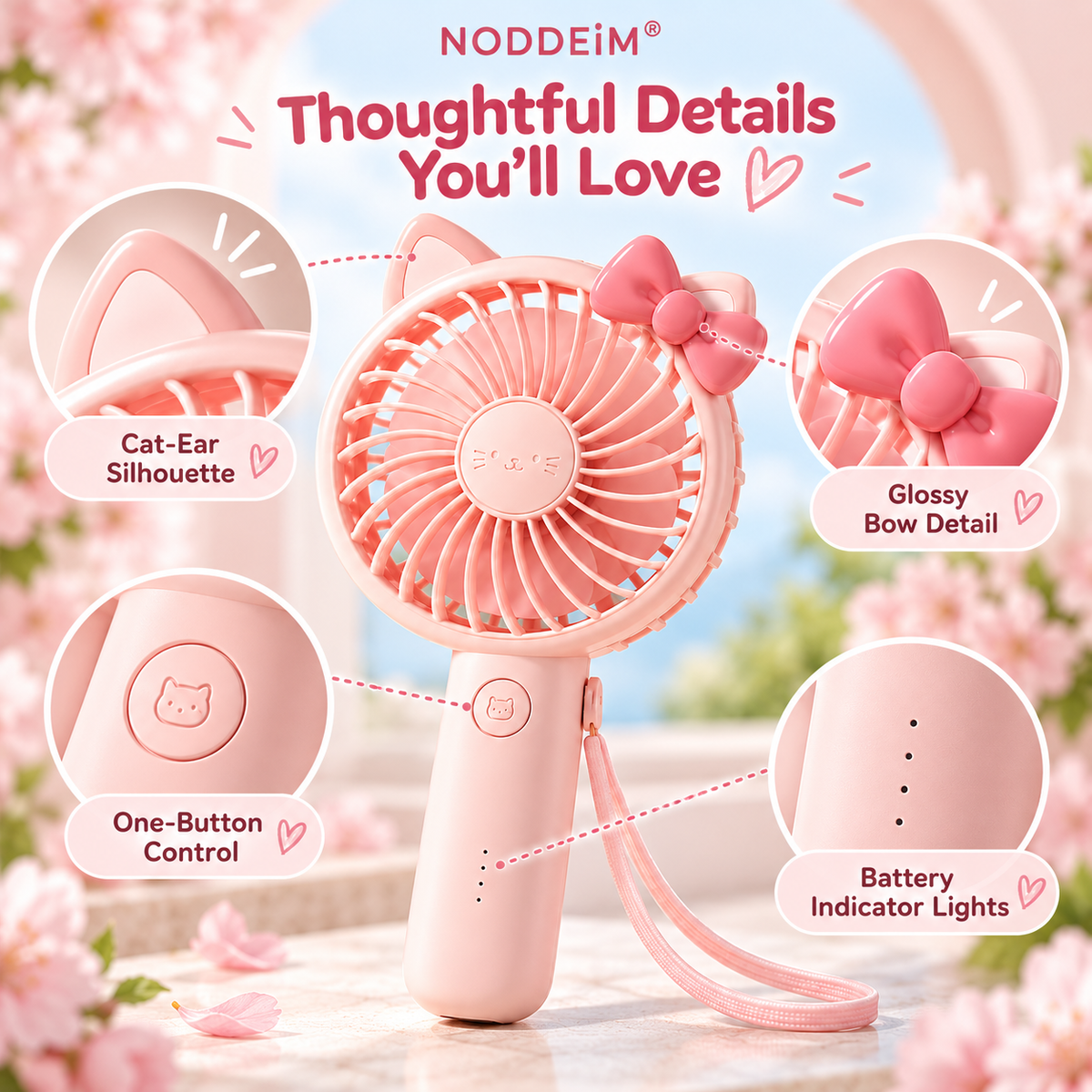 NODDEIM 🌬️ Multifunctional Mini Fan | 3-Speed Adjustable Cooling | Powerful Airflow with Quiet Operation | USB Rechargeable | Long-Lasting Battery & Portable Compact Design | Personal Fan for Home, Office & Travel 🐥