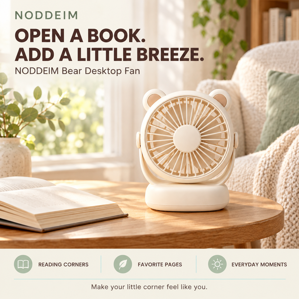 NODDEIM 🌬️ Portable Mini Electric Fan with Adjustable Wind Speeds, Powerful Airflow, Quiet Operation, USB Rechargeable, Compact & Lightweight, Perfect for Home, Office & Travel.