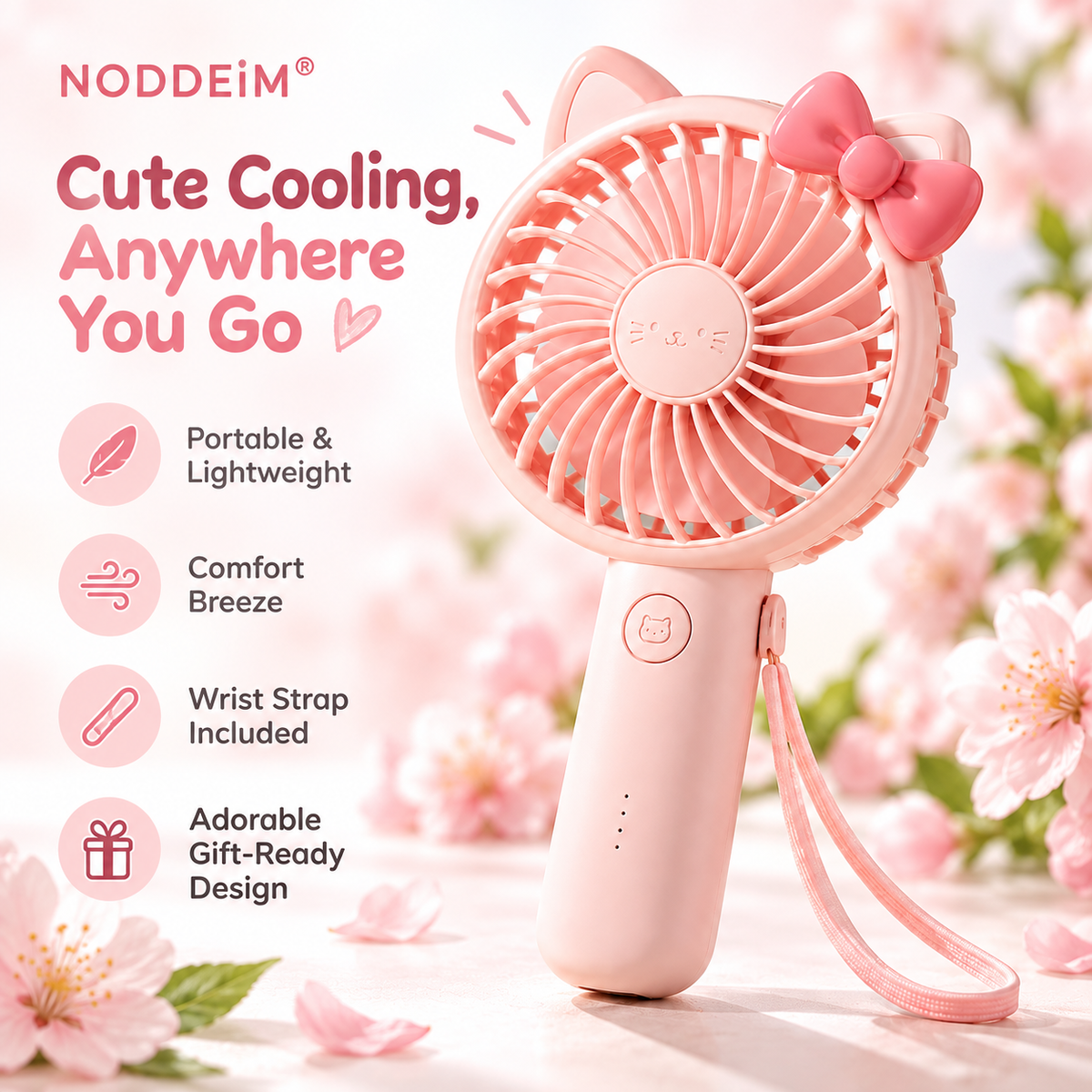NODDEIM 🌬️ Multifunctional Mini Fan | 3-Speed Adjustable Cooling | Powerful Airflow with Quiet Operation | USB Rechargeable | Long-Lasting Battery & Portable Compact Design | Personal Fan for Home, Office & Travel 🐥