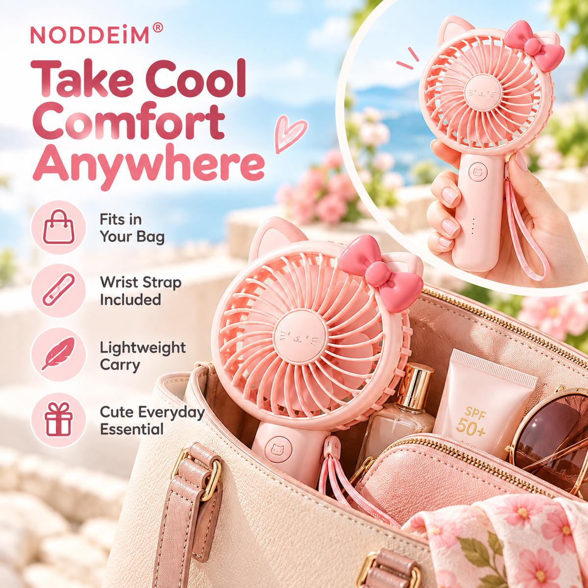 NODDEIM 🌬️ Multifunctional Mini Fan | 3-Speed Adjustable Cooling | Powerful Airflow with Quiet Operation | USB Rechargeable | Long-Lasting Battery & Portable Compact Design | Personal Fan for Home, Office & Travel 🐥