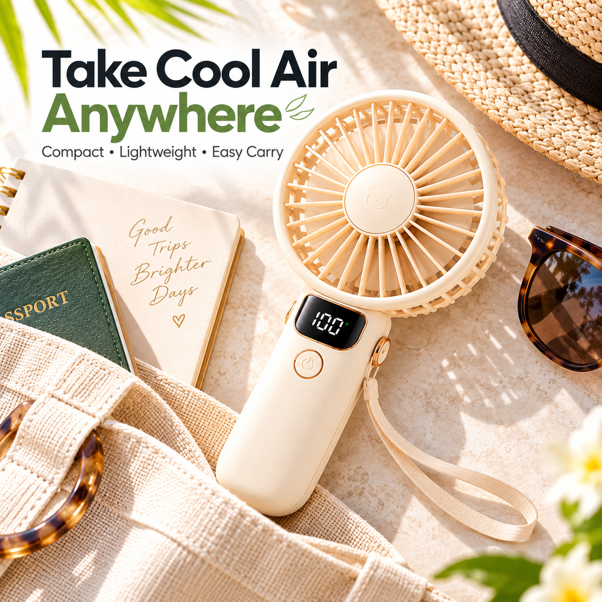 NODDEIM Smart Portable Mini Fan with One-Touch Control, Adjustable Speeds, Quiet Cooling, USB Rechargeable Design, Lightweight & Easy to Carry, Perfect for Home, Office & Travel. 🌬️