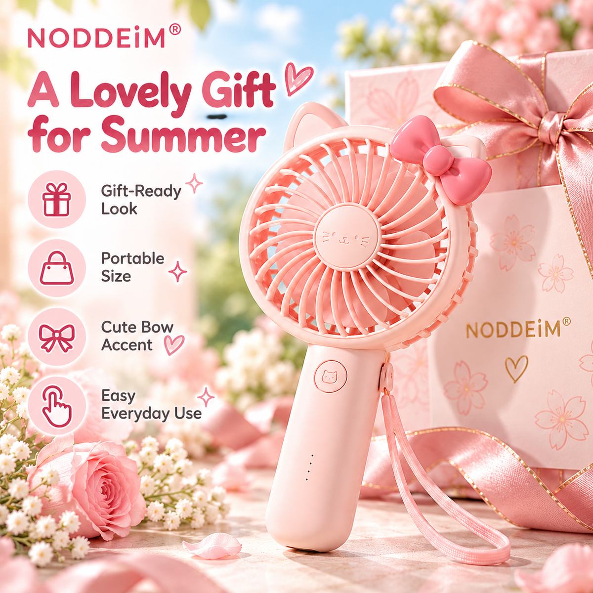 NODDEIM 🌬️ Multifunctional Mini Fan | 3-Speed Adjustable Cooling | Powerful Airflow with Quiet Operation | USB Rechargeable | Long-Lasting Battery & Portable Compact Design | Personal Fan for Home, Office & Travel 🐥
