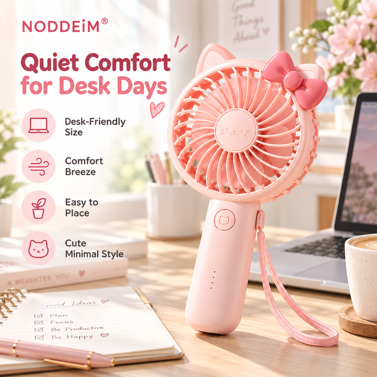 NODDEIM 🌬️ Multifunctional Mini Fan | 3-Speed Adjustable Cooling | Powerful Airflow with Quiet Operation | USB Rechargeable | Long-Lasting Battery & Portable Compact Design | Personal Fan for Home, Office & Travel 🐥