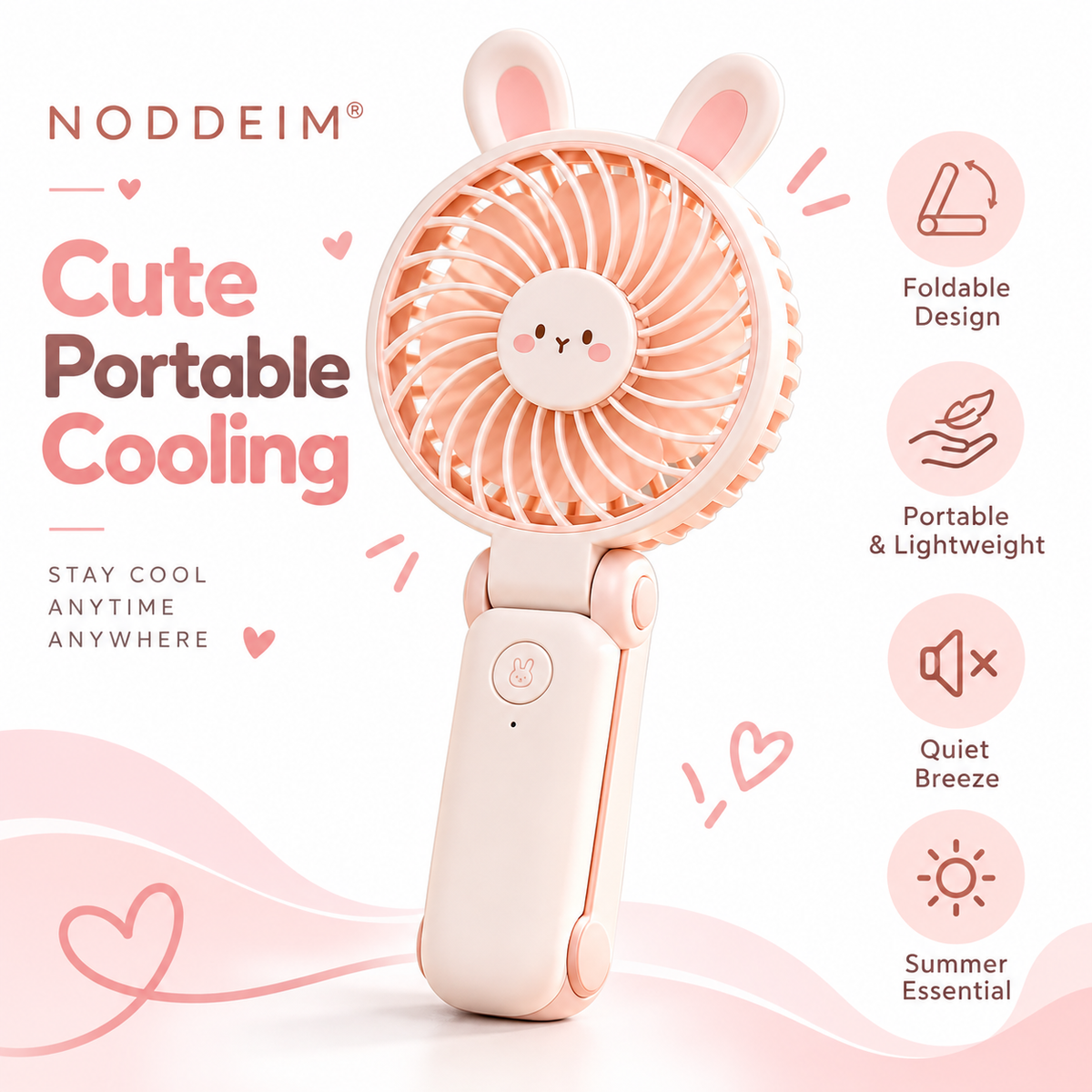 NODDEIM 🌬️ Mini Portable Desk Fan ✨ 3-Speed Rechargeable Personal Fan | Powerful Airflow, Ultra-Quiet Operation & Long-Lasting Battery | Compact USB Fan for Home, Office, Bedroom, Travel & Outdoor Use