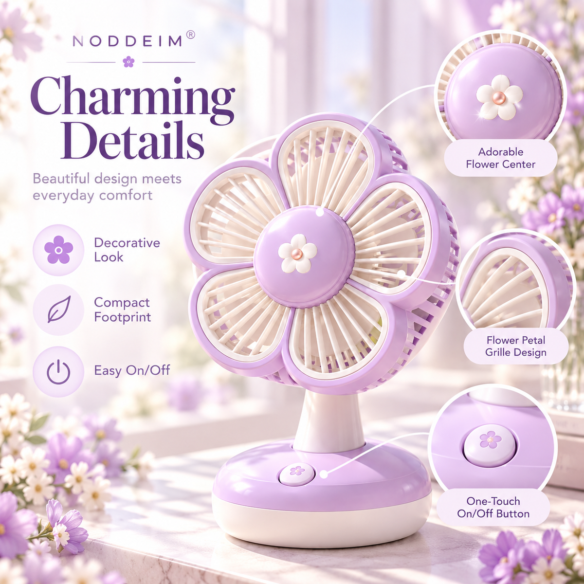 NODDEIM 🐥 Mini Portable Fan ✨ 3-Speed Quiet Cooling | USB Rechargeable | Compact & Long-Lasting 🌬️