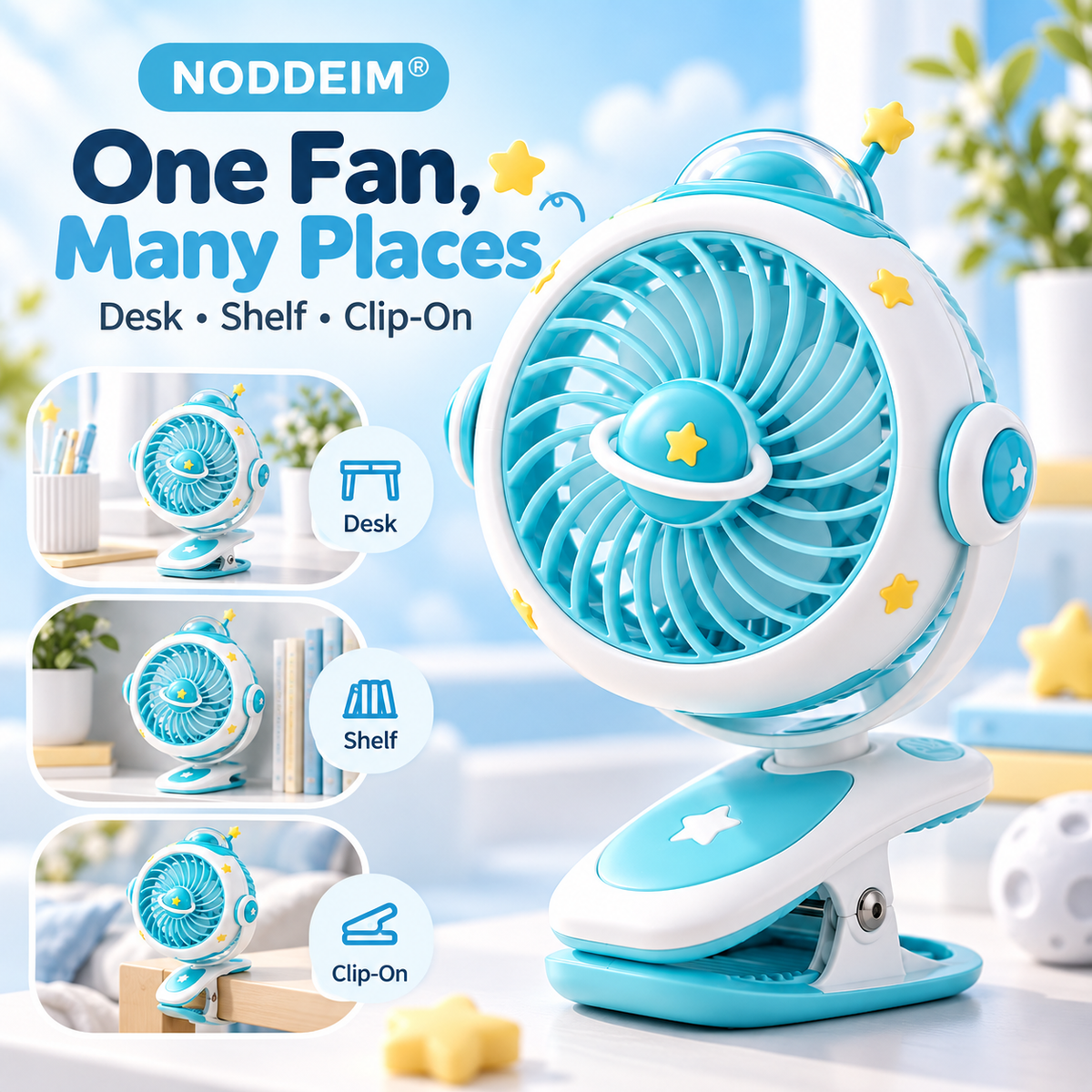 NODDEIM 🌬️ Portable Mini Desk Fan | Powerful 3-Speed Wind Settings | Low-Noise Quiet Operation | USB Rechargeable | Long-Lasting Battery | Compact Personal Cooling Fan for Home & Office ✨