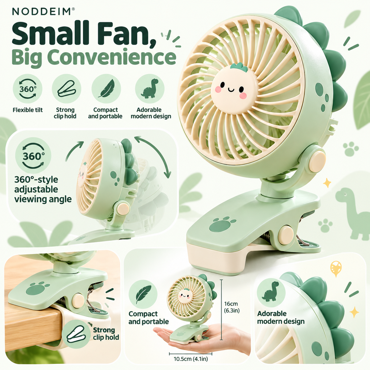 🌬️✨NODDEIM Mini Portable Fan | 3-Speed Adjustable Cooling | Quiet & Powerful Airflow | USB Rechargeable | Compact Lightweight Design | Easy-to-Use Personal Desk & Handheld Fan 🐥
