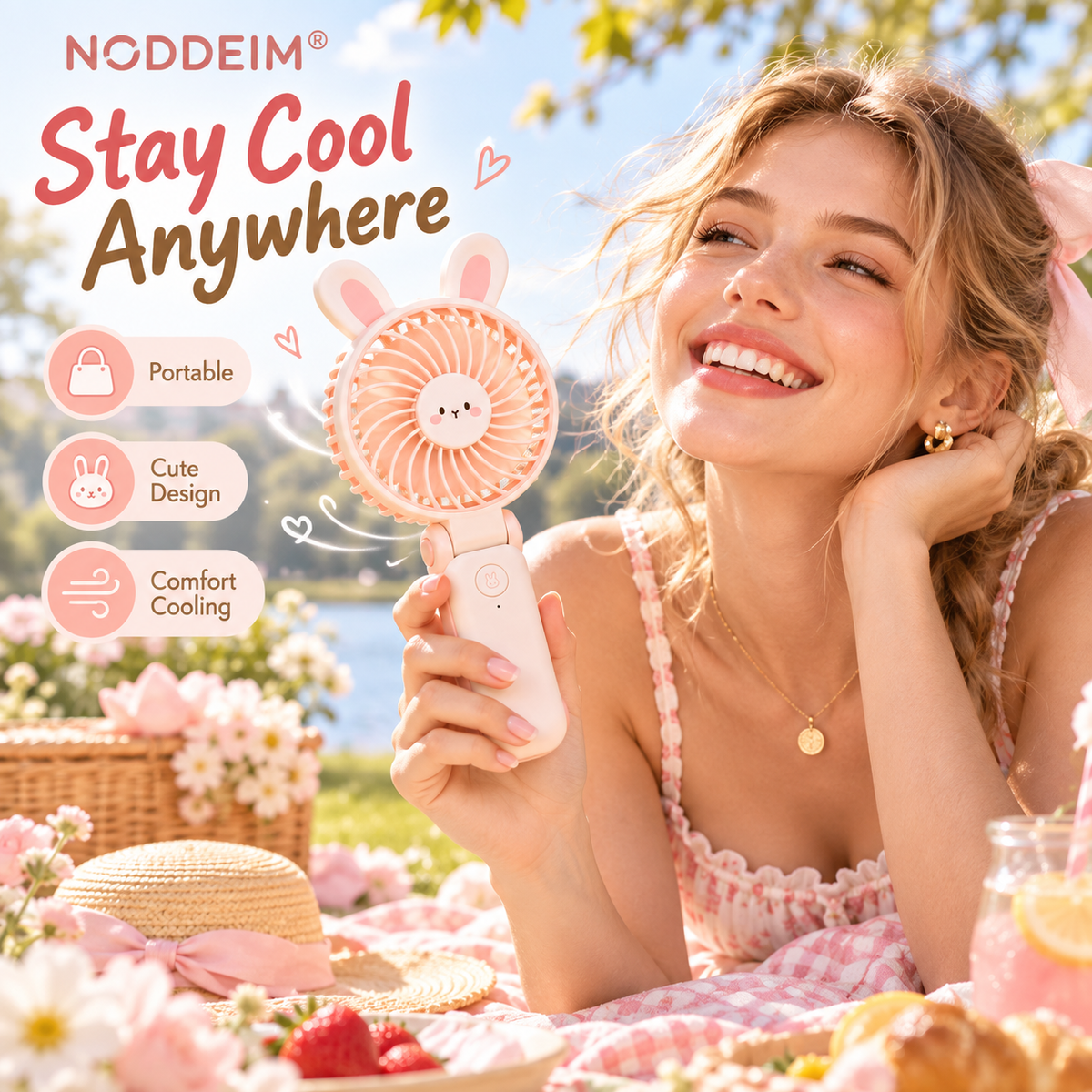 NODDEIM 🌬️ Mini Portable Desk Fan ✨ 3-Speed Rechargeable Personal Fan | Powerful Airflow, Ultra-Quiet Operation & Long-Lasting Battery | Compact USB Fan for Home, Office, Bedroom, Travel & Outdoor Use