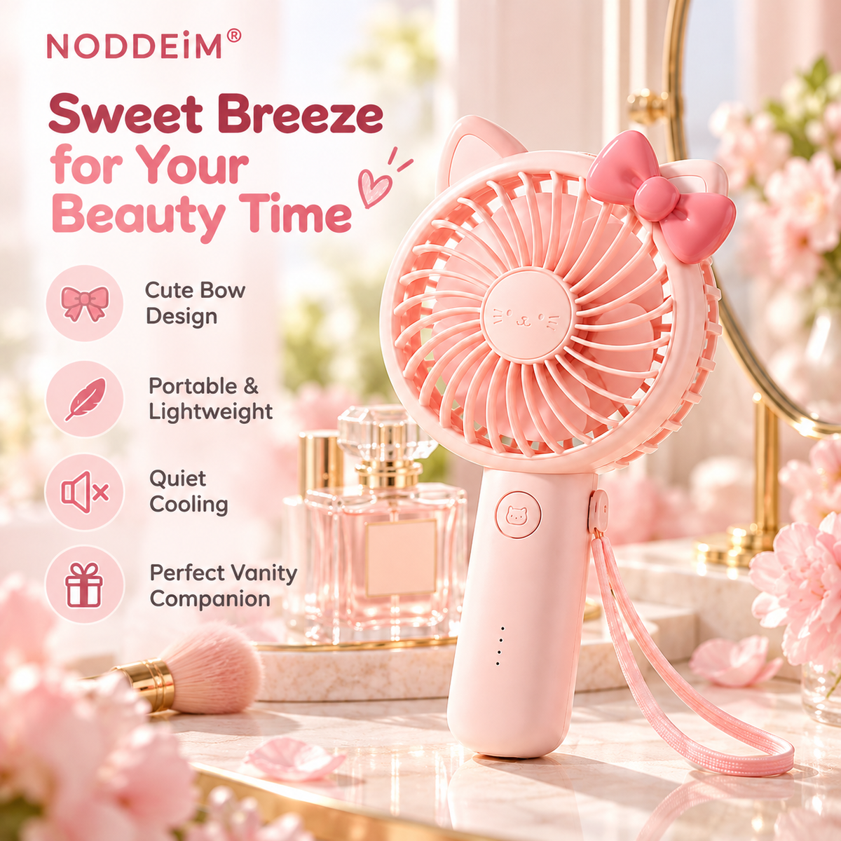 NODDEIM 🌬️ Multifunctional Mini Fan | 3-Speed Adjustable Cooling | Powerful Airflow with Quiet Operation | USB Rechargeable | Long-Lasting Battery & Portable Compact Design | Personal Fan for Home, Office & Travel 🐥