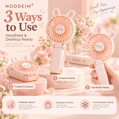 NODDEIM 🌬️ Mini Portable Desk Fan ✨ 3-Speed Rechargeable Personal Fan | Powerful Airflow, Ultra-Quiet Operation & Long-Lasting Battery | Compact USB Fan for Home, Office, Bedroom, Travel & Outdoor Use